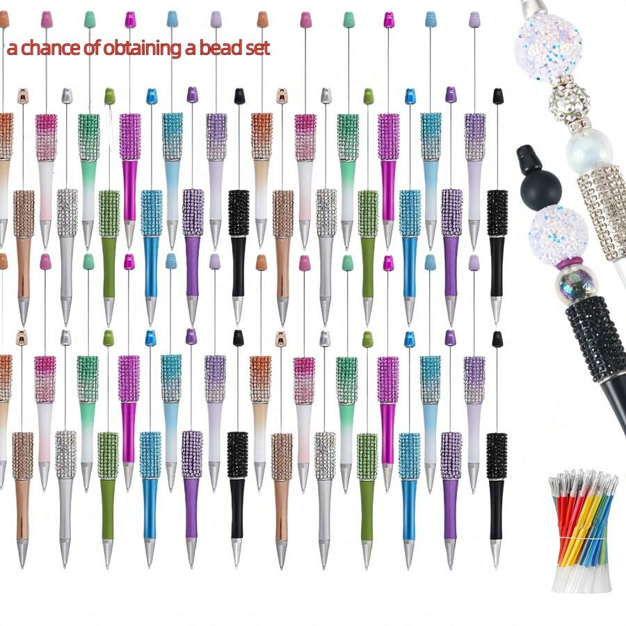 149 Pieces DIY Beadable Pen Kit – 50 Plastic Ballpoint Pens With Refills & Bags, Beads Not Included – School Supplies, Office Accessories & Craft Gifts For Students & Teachers (Multicolor) - 彩色 - 查看 1