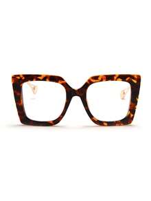 1 paire de lunettes carrées à la mode transparentes, lunettes élégantes vintage décorées de perles, convenant pour la photographie de rue, la lecture, l'écriture, les trajets, les vacances, les voyages, la plage et d'autres occasions - Imprimé léopard - Voir 5