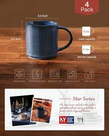 Richmount 4 Piece Coffee Mugs Set, 12 Oz Catering Mugs Cup Set With Handle For Coffee, Tea, Cocoa, Milk - Ceramic Stoneware Drinkware Set - Nebulas Blue - View 3