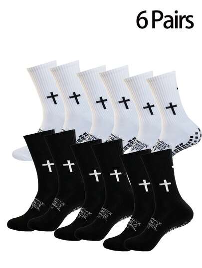 1/3/6 par nya korsdesignade fotbolls-/fotbollssportstrumpor, förtjockade frottékudde mitten av vaden halkfria strumpor för män och kvinnor, professionell träning och match