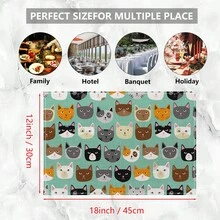 1/4/6/8/12 Peças Jogos Americanos Laváveis Impressos com Padrão de Gato, Protetores de Superfície de Mesa, Tapetes de Mesa de Jantar Interno e Externo, Adequados para Festas de Feriados, Cozinha e Jantar