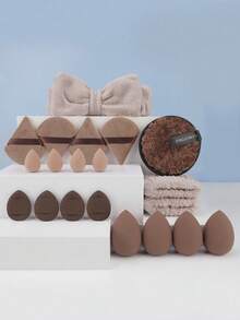 RANCAI 洗脸头带和腕带套装，化妆海绵三角粉扑爪子迷你海绵，适用于粉底液，可重复使用卸妆棉，20片装 - 彩色 - 查看 1