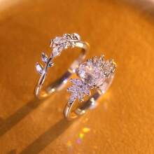 2 Piece Set Sparkling Oval Cubic Zirconia Womens Ring Couple Ring Set Engagement Bride Daily Casual Jewelry Valentines Day Anniversary Halloween Christmas Mothers Day Gift - Silver - View 6