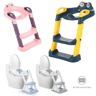 OYAJIA Potty Training Toilet Seat For Boys Girls, Toddler Toilet Seat With Step Stool Ladder, Foldable Toddler Potty Seat For Toilet With Non-Slip Design, Adjustable Height ( Pink / Blue )