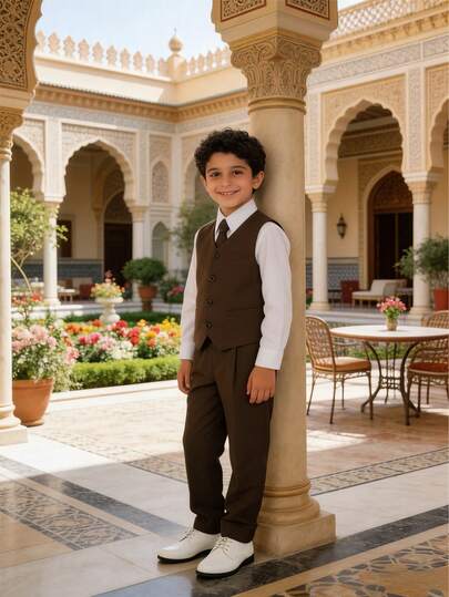 男童婚礼/演出/生日派对正式纯色三件套西装套装：纯色背心+裤子+领带