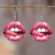 A Pair Of Vintage Valentine's Day Lip-Shaped Drop Earrings 2D Acrylic Vintage Lipstick Earrings Women's Party Earrings - Multicolor - Ver 7