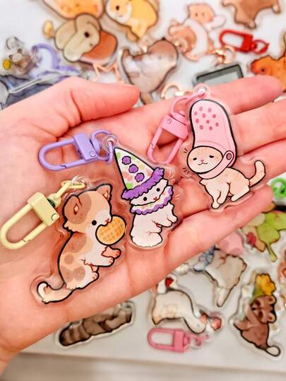 2英寸双面亚克力钥匙扣套装，可爱猫咪爱好者礼物，萌萌的动物包包挂饰，选择你喜欢的猫咪图案