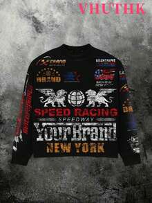 VHUTHK (250g Pure Polyester Round Neck Pullover Sweater) Y2K Double Sided Digital Printing, Filament Effect  Y2K Men's Round Neck Sweater In Autumn And Winter. - Black - View 2