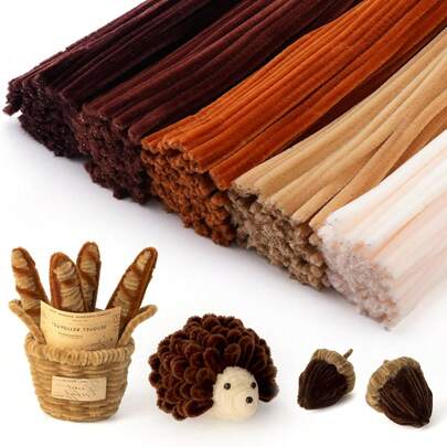 100/250個 茶色の繊維製クリーニングスティック、大容量のシェニールファブリックスティック、クラフト用品、太いクラフトロッド、フワフワの糸、クリスマス&バレンタインデーの装飾、大人向け