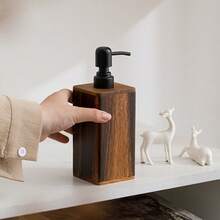 1pc Vintage Wooden Soap Dispenser, Solid Wood Frame With Black Pump, 7oz/17oz Refillable For Hand Soap, Lotion, Dish Soap In Bathroom & Kitchen - Rust Brown - View 7
