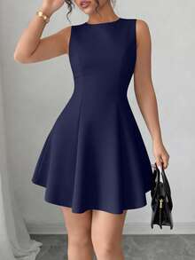 Women's Summer Dresses Elegant Sleeveless Boat Neck A Line  Formal Cocktail Party Wedding Guest Graduation Vacation Mini Navy Blue Dress Club Outfits For Women - 海軍藍色 - 查看 1