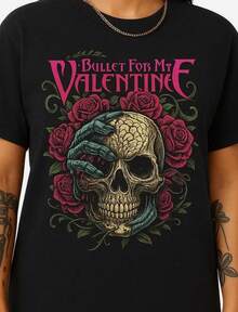 Bullet For My Valentine T Shirt Vintage Metalcore Band Tee Skull Roses Graphic Rock Concert Music Me - màu đen - Xem 1