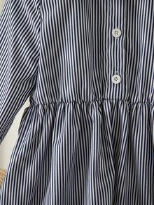 Young Girls School Uniform Bow Embroidery Knit Vest + Striped Long Sleeve Collared Shirt Dress 2-Piece Set - Dusty Blue - View 11