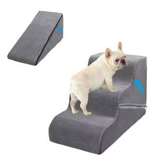 1 pieza Escaleras multifuncionales para perros, diseño 2 en 1 de rampa y escaleras, espuma de memoria de alta densidad de 25D para un soporte resistente, adecuado para mascotas pequeñas/medianas, forma curva, superficie antideslizante, funda extraíble y lavable, ideal para mascotas jóvenes, ancianas o lesionadas