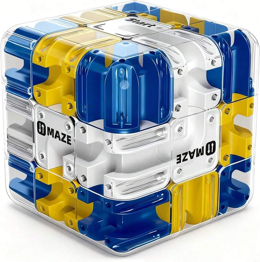 Large 3D Labyrinth Puzzle Maze Cube, 3D Cube Puzzle For Kids, Engaging Brain Teaser Toy,Color-Match Game, Improve Spatial Recognition And Cultivate Logical Thinking,Education Sensory Toys (Blue) - 藍色 - 查看 1