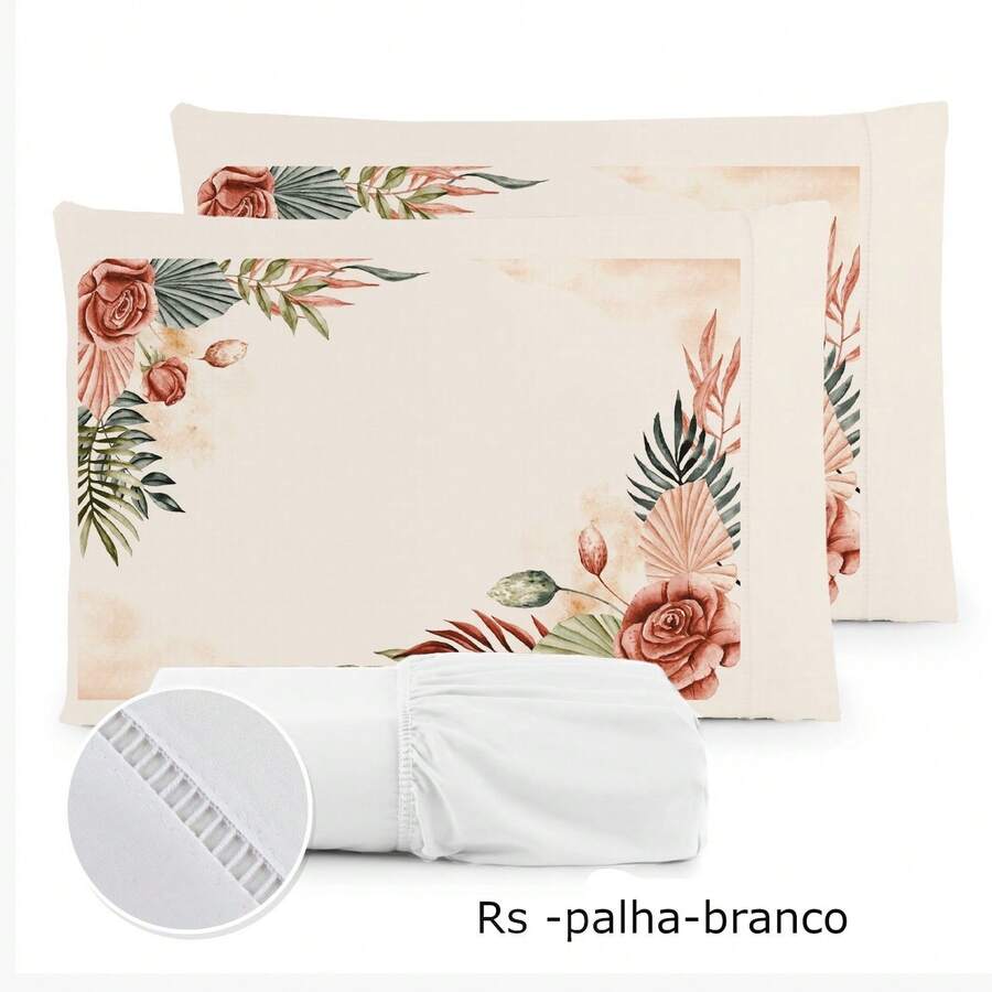 Luxury 3-Piece Sheet Set, 400 Thread Count, Double Bed, 400 Thread Count Micropercal - Foliage - Floral - RS 稻草 - 白色 - 查看 1
