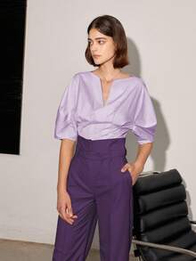 Women's Solid Color High Waisted Straight Leg Casual/Business Pants, Spring And Summer - Purple - View 6
