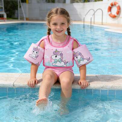 Áo phao bơi có dây đeo điều chỉnh và khóa cài nhanh, thích hợp cho bơi ở ao, hồ bơi và bãi biển, được thiết kế cho người có cân nặng từ 10-25kg.