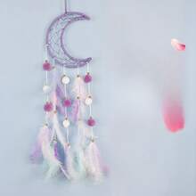 1PC Handmade DIY Material Kit For Girlish Heart Dream Catcher Wind Chime Hanging Ornament, Feather Weaving Dr, Lovely Dration For Children's Room, Dream Catcher Craft Kit, Feather Wind Chime DIY Set, Handmade Weaving Material, Girlish Heart Dr, Children's Room Accessory, Gift For DIY Enthusiasts, -Friendly, Light Luxury, Personalized, Fashionable, Fresh, Suitable For Daily Home Use, Work, Parties, Weddings, Vacations, Music Festivals - Moon Design - Purple - View 8