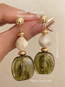 1 Pair Vintage Asymmetrical Tie Dye Acrylic Long Pendant Earrings For Women, European And American Style, Suitable For Party, Banquet, Travel, Wedding, Vacation, Daily Wear, Jewelry Gift - màu xanh lá - Xem 7