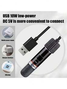 鱼缸加热棒，迷你USB恒温器，适用于鱼缸，具有精确的温度控制和缺水保护功能 - 适用于淡水和海水