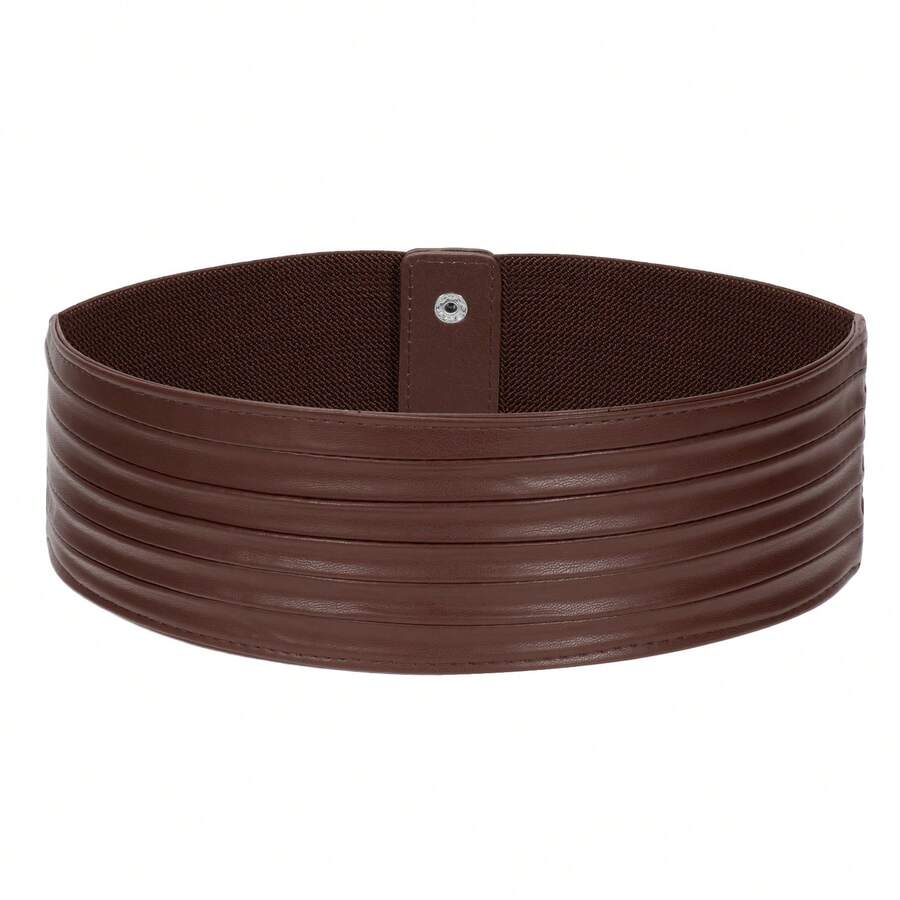 1件女士松紧腰阔腿连衣裙，配复古时尚腰带，服装配饰 - 黑色 - 查看 1