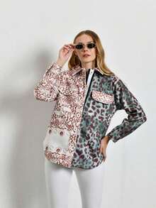 Leopard Print Wool Blend Shirt, Jacket - Multicolor - View 6
