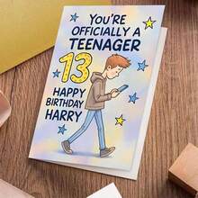 Personalized 13th Birthday Card For Harry - Funny 'Officially A Teenager' Greeting Card With Boy On Phone Design, Stars & Rustic Decor, Perfect Teen Gift For Son, Friend, Or Grandson - Multicolor - View 10