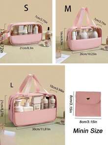 3 pièces/set Sac de toilette rose, sac carré à la mode, sac de toilette portable, sac cosmétique imperméable, sac de maquillage grande capacité, sac de plage, accessoires de plage, boîte de rangement de serviette de plage, accessoires de plage, sac de maquillage d'été, boîte de rangement de cosmétiques, pochette de rangement de maquillage