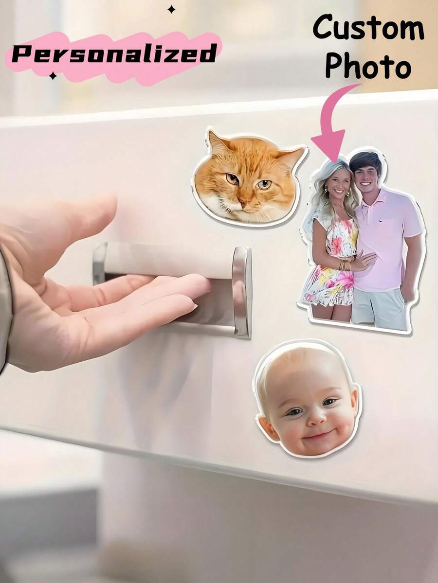 Personalized Photo Fridge Magnets - Custom Picture Refrigerator Magnets Suitable For Christmas, Halloween, Thanksgiving - Heart-Shaped Photo Keepsakes For Loved Ones & Pets - Acrylic Holders - Multicolor - View 1