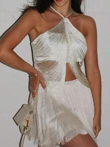 Women's Summer Halter Spaghetti Top Sleeveless Fashion Tie-Up Backless Vest Beach Club Party Outfit - 白色 - 查看 3