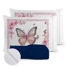 400 Thread Count Sheet Set With Hemstitch Edges, 3 Pieces, For Single, Double, Queen, And King Beds - 蝴蝶 - 粉紅葡萄酒 - 查看 2