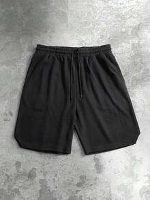 Men's Black Cargo Shorts With Contrast Color Drawstring, Street Style For Summer - Black - View 4