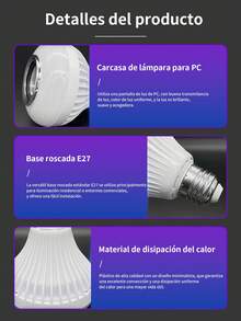 6 Piezas Bombilla musical Bluetooth, bombilla con altavoz que cambia de color RGB, Bombilla LED regulable, bombilla de luz RGBW de cambio de color, 12 opciones de color ,12W equivalente a 60W, AC 110-130V, base de rosca E27 con control remoto para decoración del hogar, dormitorio, escenario, fiesta. - 6 piezas - Ver 8