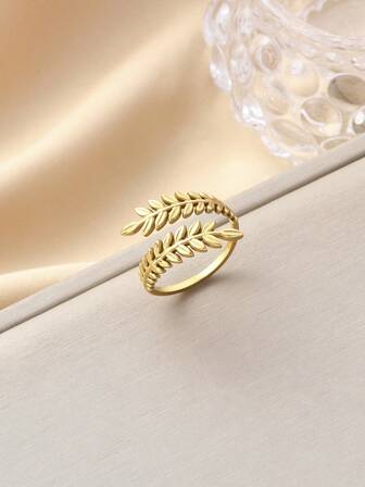 قطعة واحدة خاتم قابل للضبط على الطراز الباروكي من الفولاذ المقاوم للصدأ بزخرفة سنابل القمح ، مناسب للنساء لارتدائه يومياً كهدية ، مجوهرات عصرية