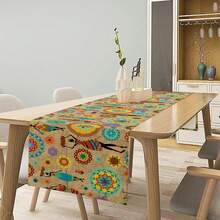 1PC African Table Runner,Traditional African Colorful Retro Patterns Table Cloth, Kitchen Dining Table Runnersk, Fireplace Decoration, Made Of Thick, Durable, And Wrinkle-Resistant Polyester Fabric, 13x72 Inch And 13x48 Inch,  Washable Table Cloth Dresser Scarves For Party Wedding Birthday Holiday - 非洲棕熊-2 - 查看 2