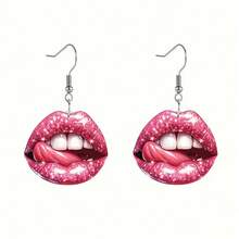 A Pair Of Vintage Valentine's Day Lip-Shaped Drop Earrings 2D Acrylic Vintage Lipstick Earrings Women's Party Earrings - Multicolor - Ver 4