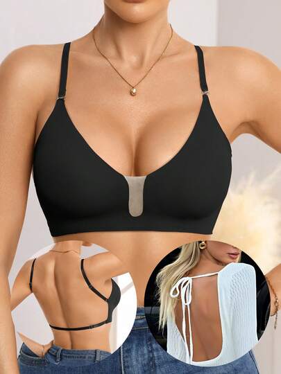 1pc Black Versatile Sexy Seamless Comfortable Bra For Women