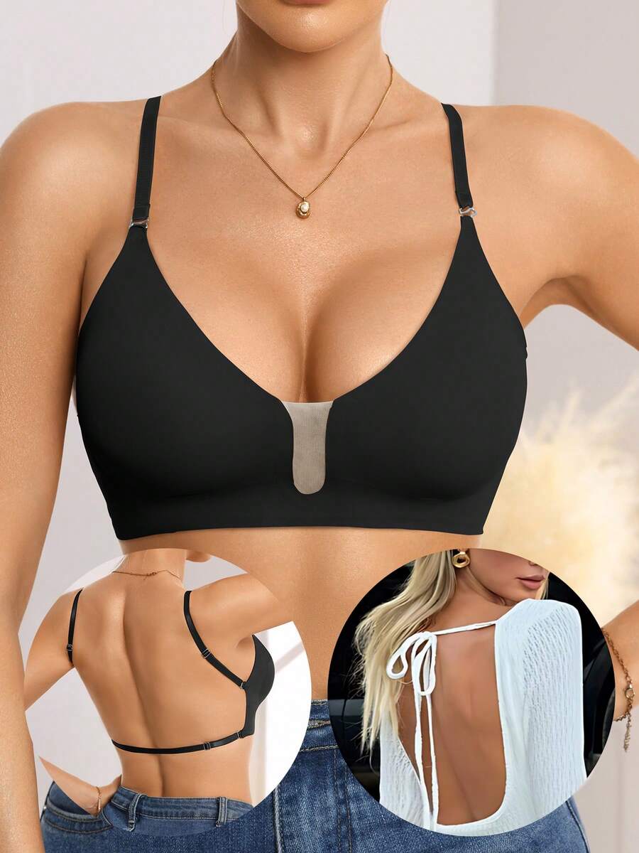 1pc Black Versatile Sexy Seamless Comfortable Bra For Women