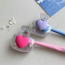 2pcs Heart Design Toothbrush Holder, White Clip With Blue & Pink Heart Toothbrush Holder, Convenient For Home, Dorm, Bathroom, Travel, Compact & Cute Design With Drainage Hole To Protect Toothbrush Head