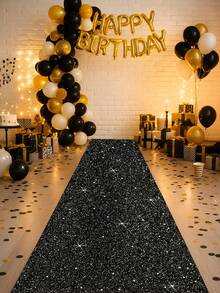 1件装亮片黑色地毯，婚礼走道地毯，婚礼装饰亮片地毯，节日生日派对仪式装饰走道地毯，活动舞台背景装饰仪式配件地毯 - 黑色 - 查看 7