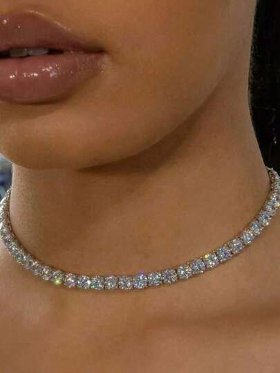 1pc Women Diamond Encrusted Choker Necklace, Formal Occasion Neck Choker Collar