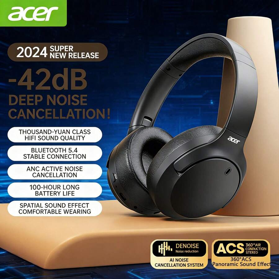 Acer Căști Bluetooth pentru gaming OHR305 Over-Ear: Tehnologia cu latență redusă asigură sincronizarea audio și video, permițând o poziționare precisă a sunetului. Anularea zgomotului și basul îmbunătățit le fac potrivite pentru gaming, exerciții fizice și cursuri online.