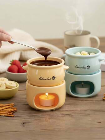 1 Stück Keramik Schokoladenschmelztopf, Heizung für den Heimgebrauch, Eiscreme, Fondue, Käsetopf, Kerzenwärmer, inklusive Topfgabel, dick & hitzebeständig, Speisewärmer, Geburtstagsgeschenk, Party, Dampfgarer, Käsefondue-Wärmer, keramischer isolierter Tee-Wärmer