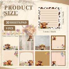 1/6 Set Cute Highland Cow Stationery Set, Includes 1/6 Notepad And 1/6 Cat Ballpoint Pen, Suitable As A Gift For Highland Cow Lovers, Office And Study Supplies, Family, Friends And Colleagues - Multicolor - View 4