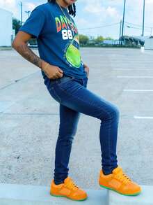 Men's Slim Fit Straight Leg Blue Jeans, Casual Street Style, All Season - Blue - View 3