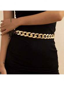 Dây xích thắt lưng phong cách Punk Hip Hop phóng khoáng, phụ kiện thắt lưng đơn giản một lớp dày, kiểu dáng Châu Âu và Mỹ. - Vàng - Xem 2