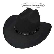 Felt Cowgirl Hat Stylish Decorative Belt Western Hat Wide Brim Jazz Cap For Daily Life And Party - màu đen - Xem 7