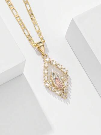 1pc Classic European Style Copper Material Guardian Angel Guadalupe Virgin Mary Pendant Necklace, Limited Edition, Suitable For Christmas/Thanksgiving/Halloween/Mother's Day/Valentine's Day Gifts For Couples/Friends/Godparents, Catholic First Communion, Gifts, Daily And Holiday Wear For Prayer