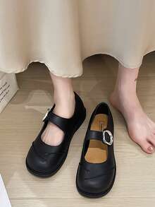 Women's Slip-On Buckle Design Casual Flat Loafers - Black - View 2